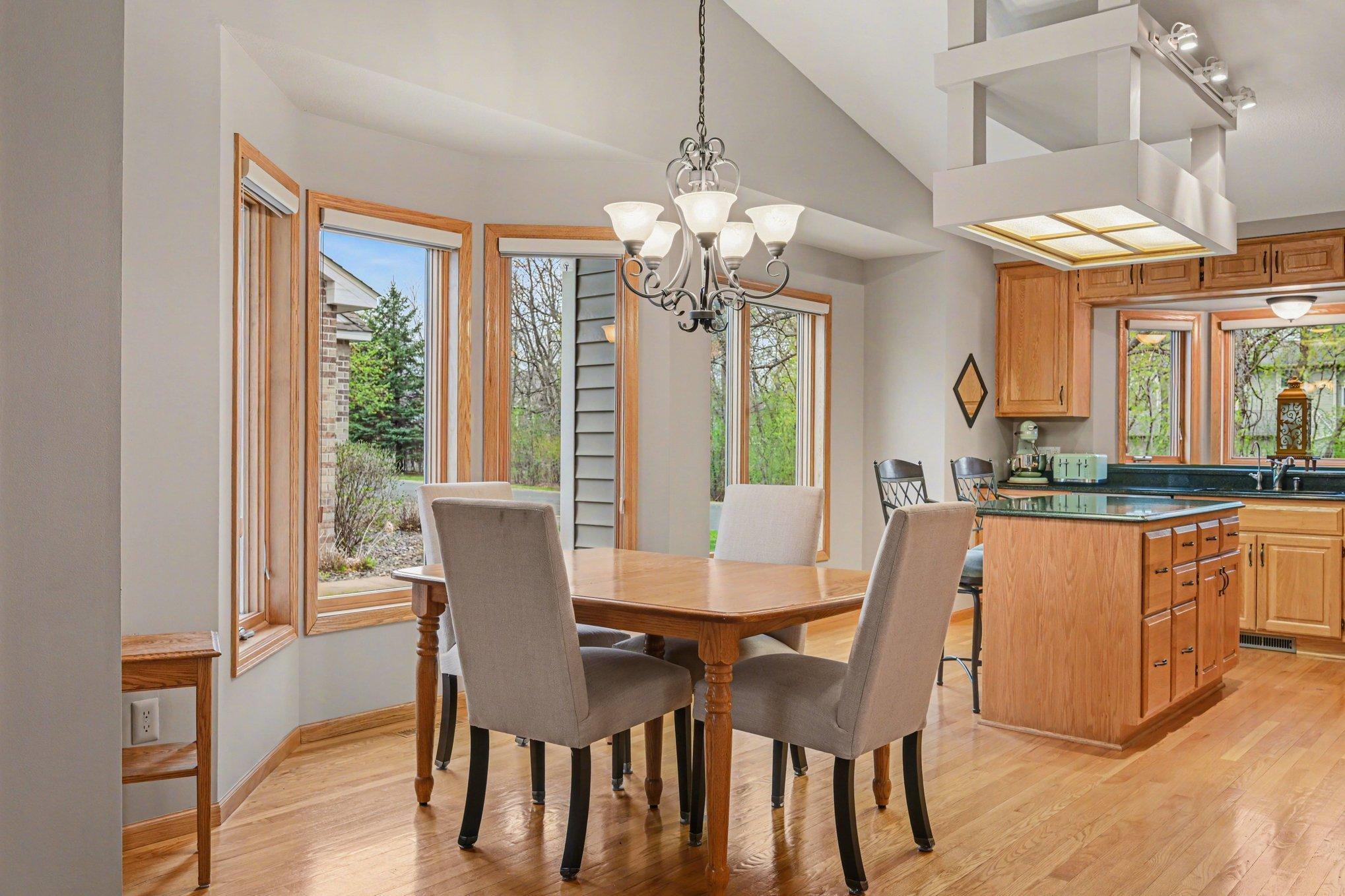 Kitchen and dining with bay window