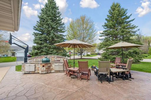 Enjoy this stamped concrete patio while using your Big Green Egg