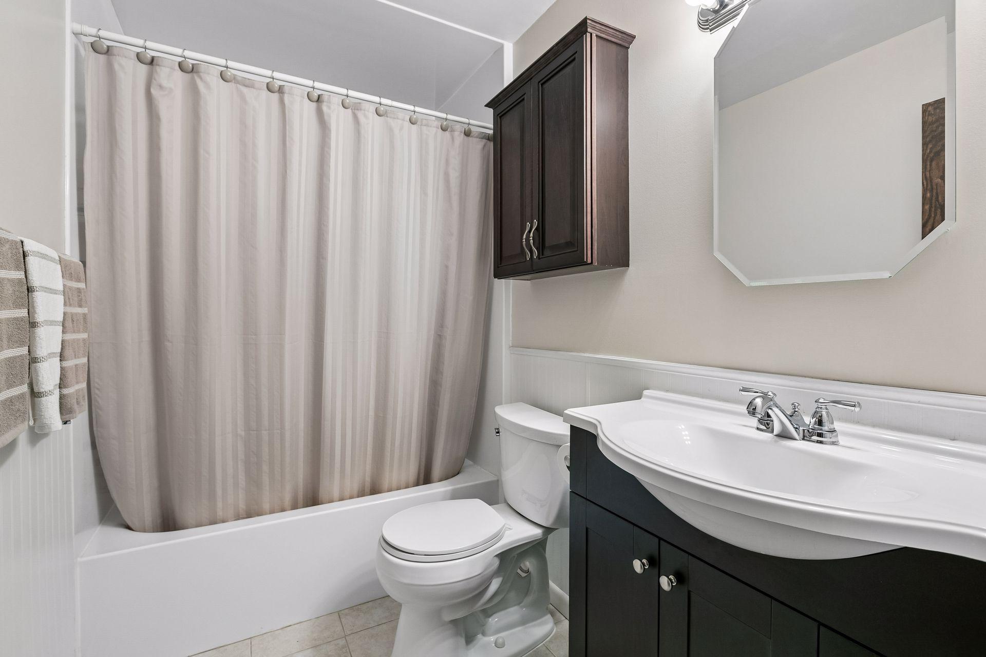 The lower level updated bathroom.