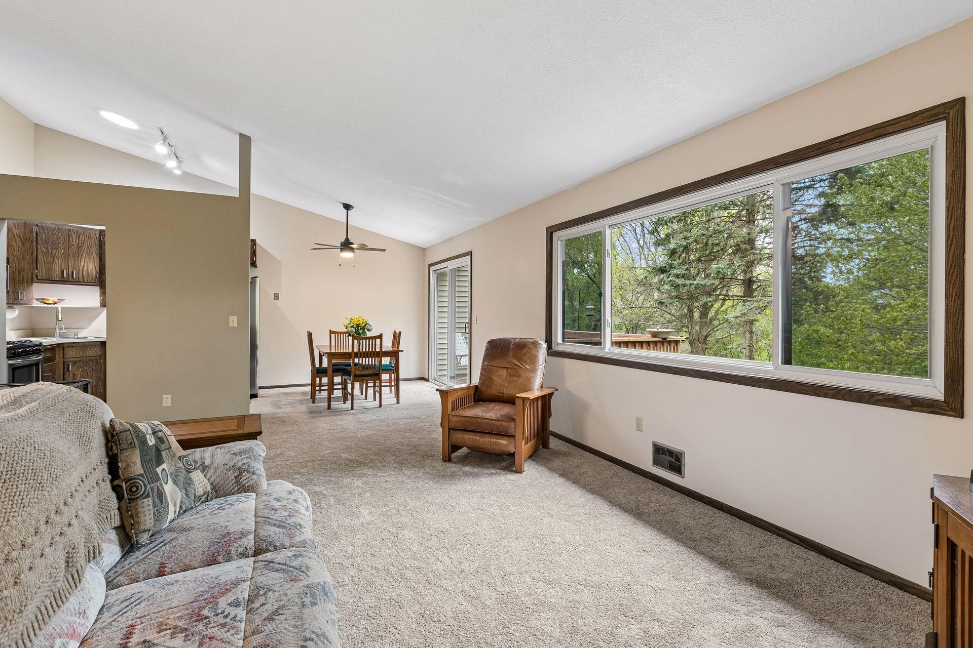 The living room is open to the dining room.