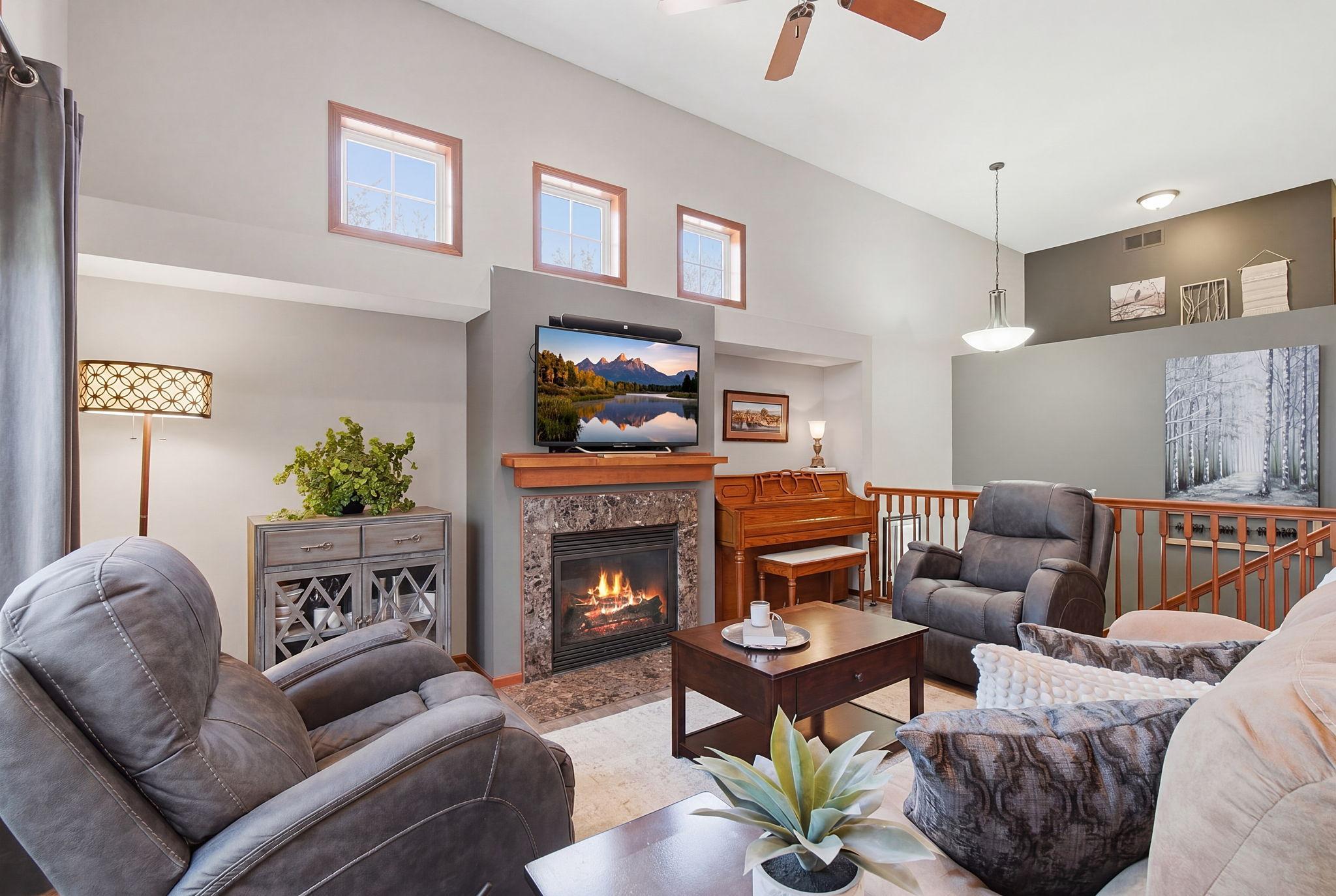 Insets flanking the fireplace are the perfect place for a piano, curio cabinet or bookshelves!