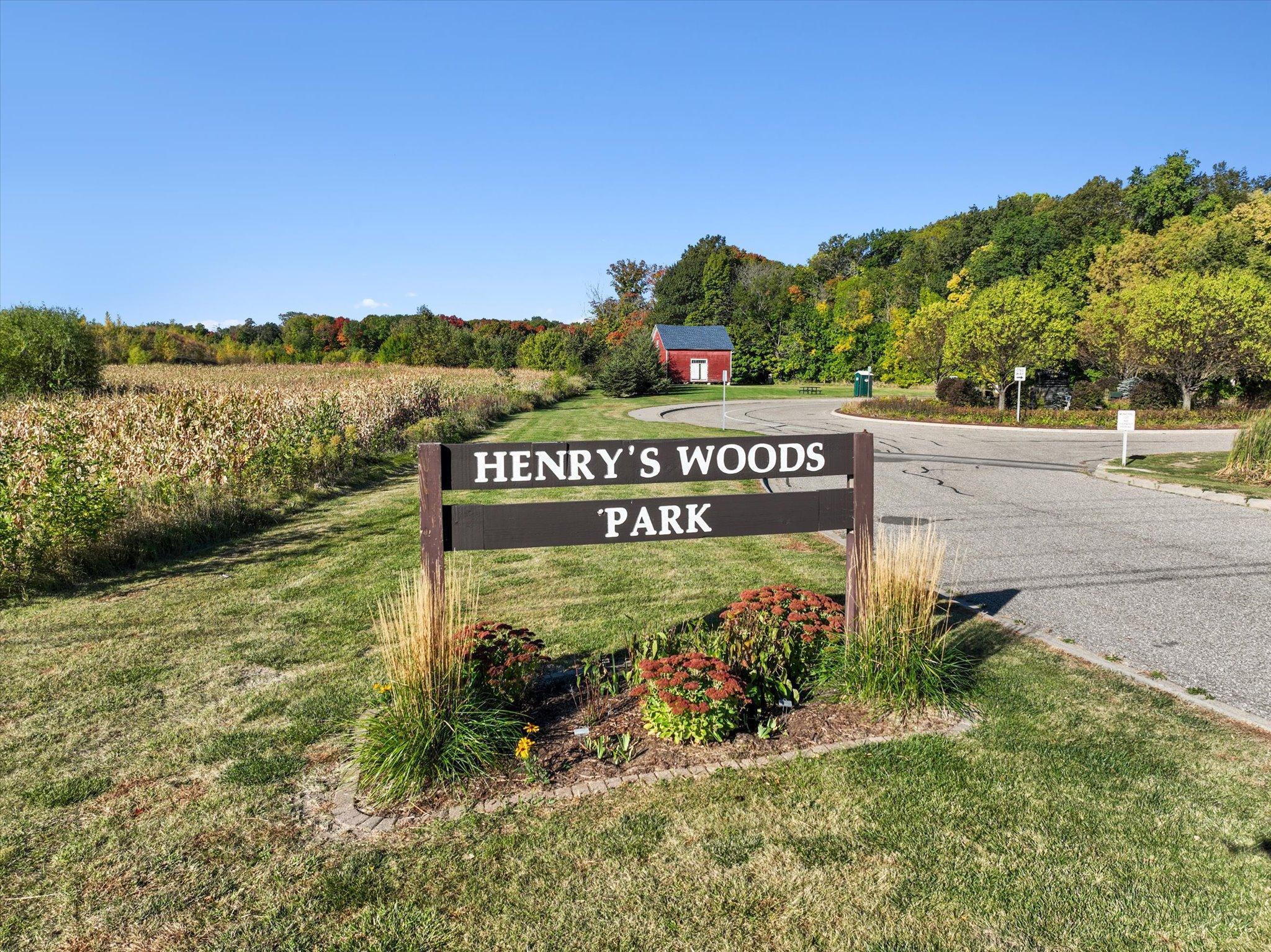 Henry Woods Park, 2 minutes away, 45 acres for exploration.