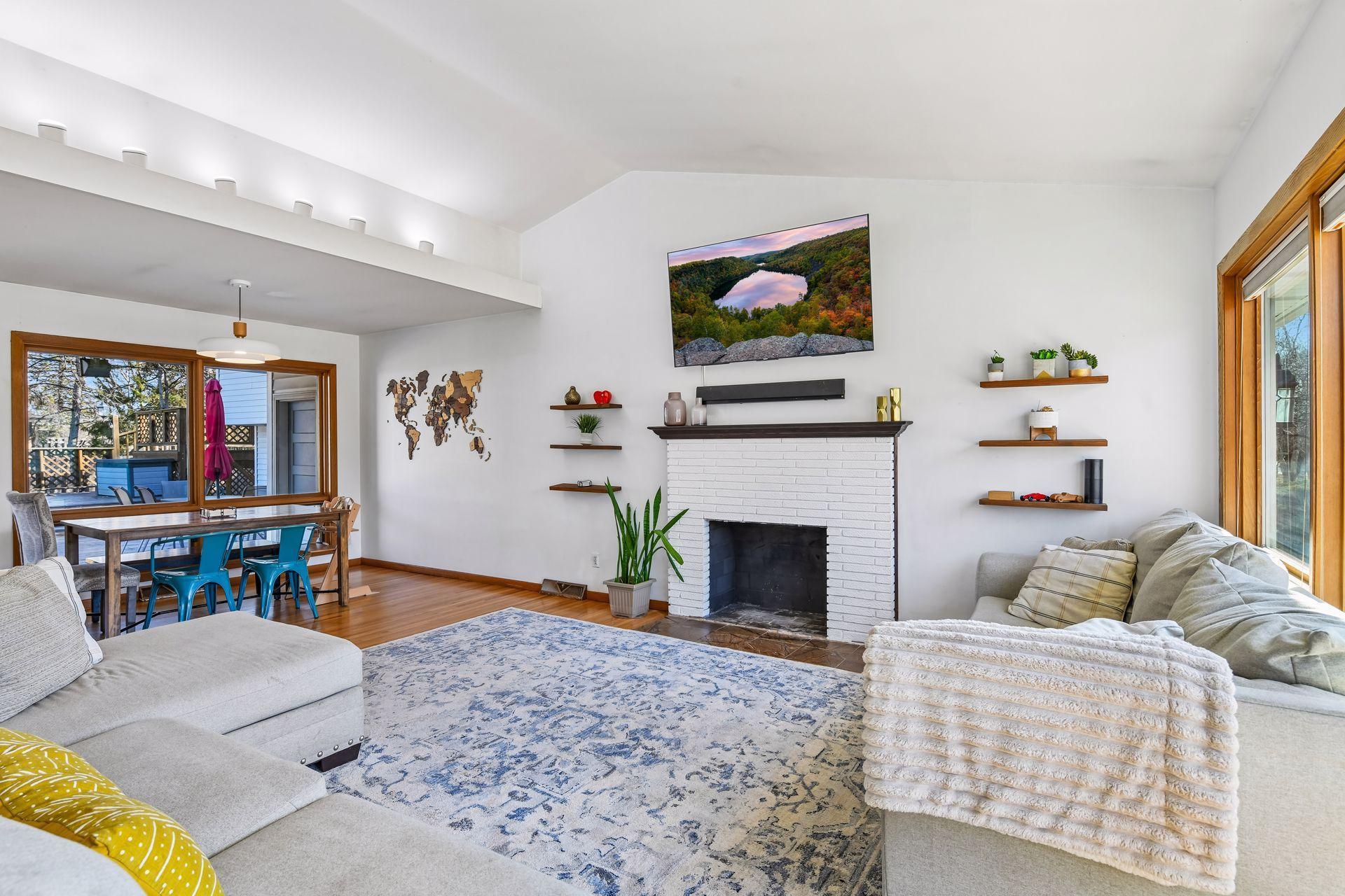 Inviting living room space with vaulted ceilings