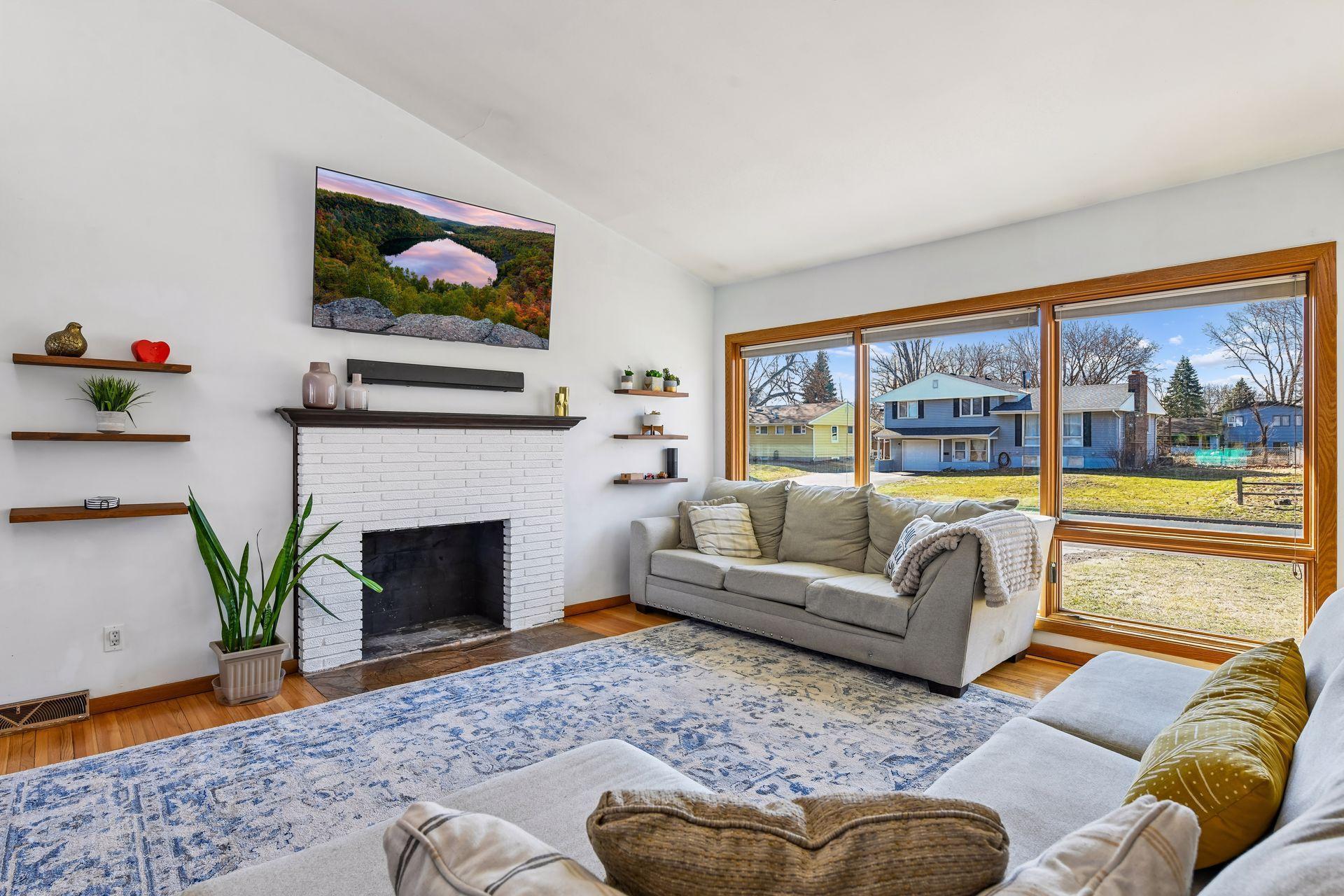 This room also features a wood burning fireplace