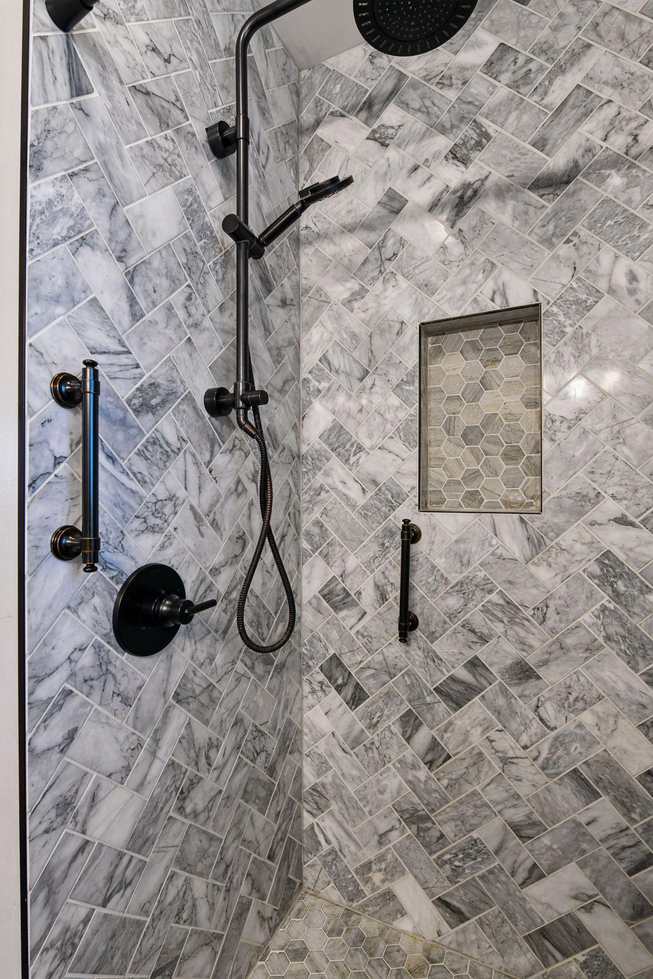 Beautiful tiled shower in the main bath