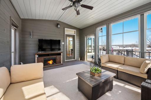 Not a real fireplace but still with your TV and surrounding windows what a room to enjoy!