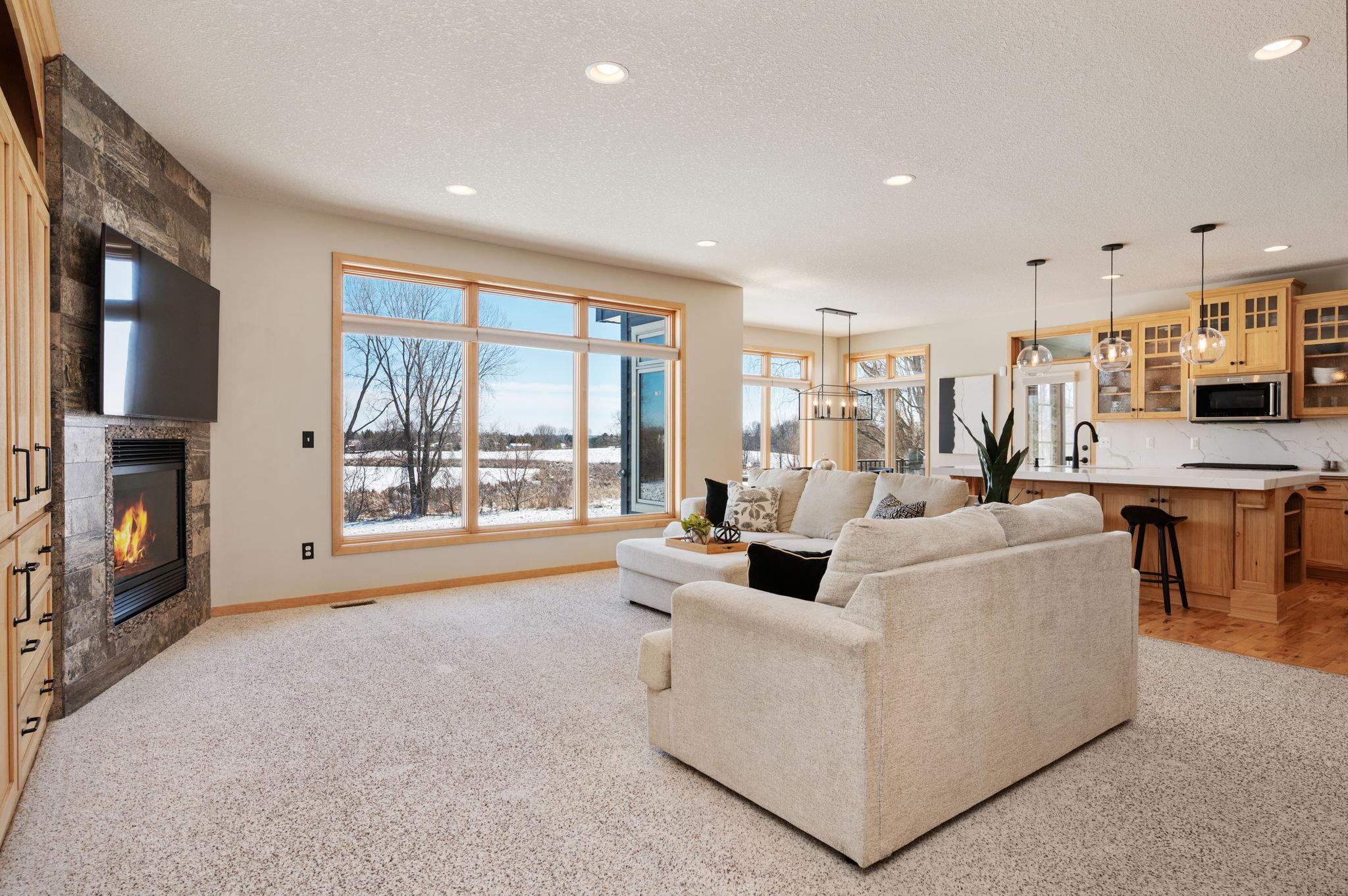 Open concept main level great room with panoramic views