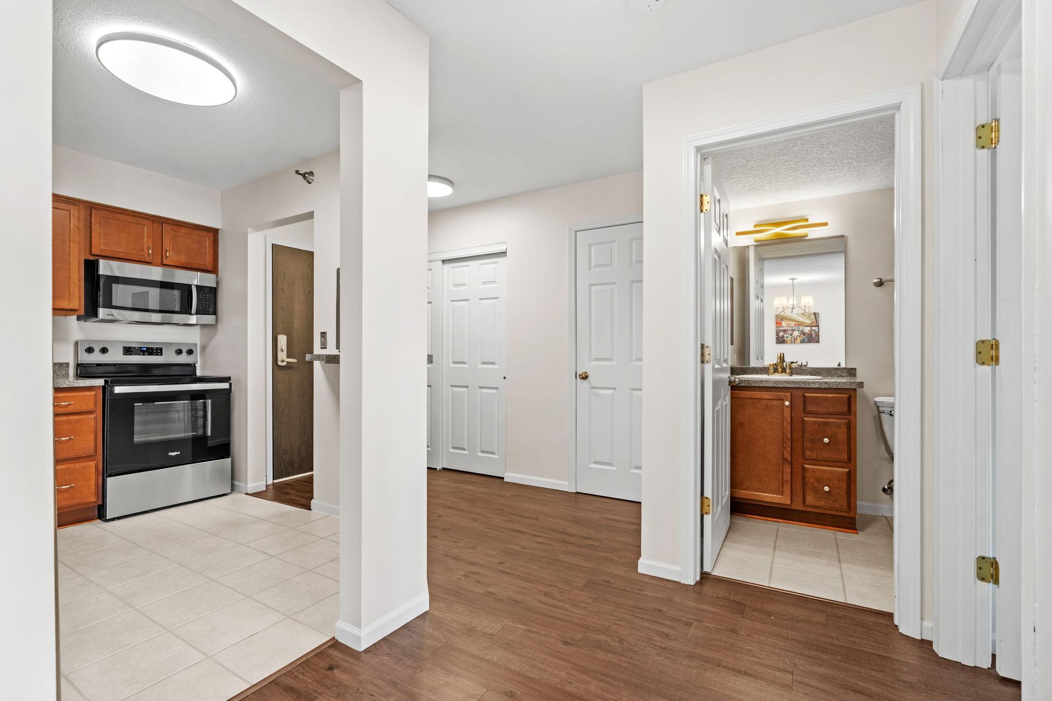 Hallway with New LED Light Fixture with Night Glow Light