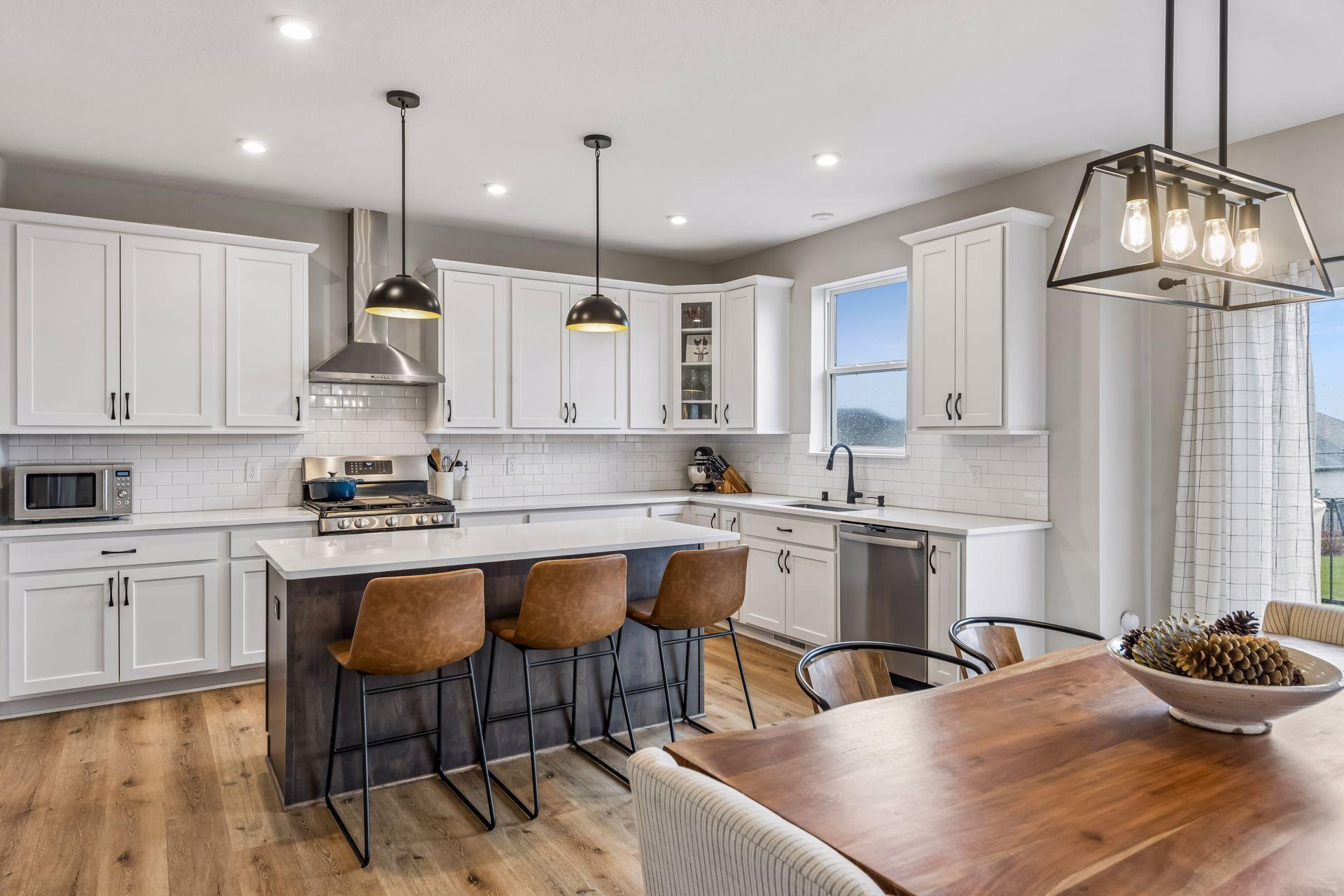 Center island is great for quick meals and entertaining