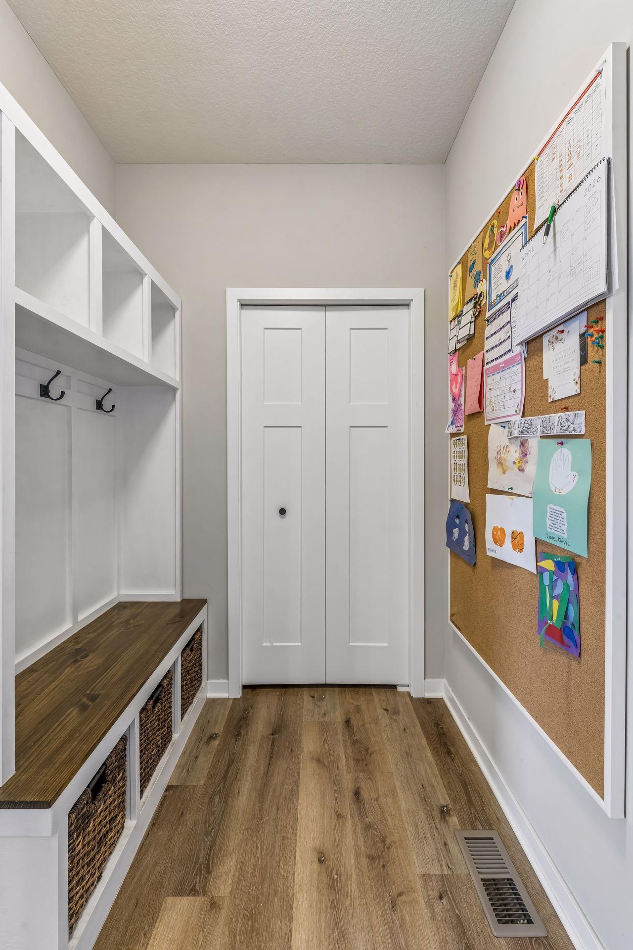 Mudroom area with custom built-ins