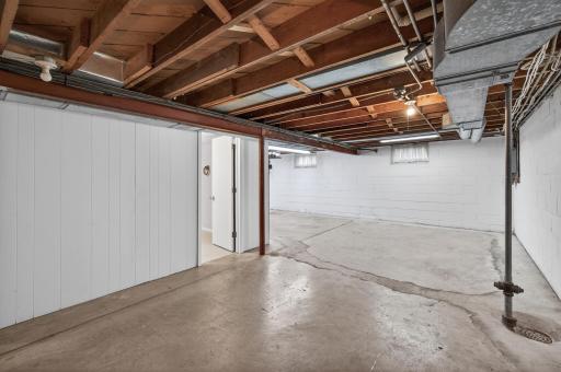 Expansive unfinished lower level with exceptional storage and future potential