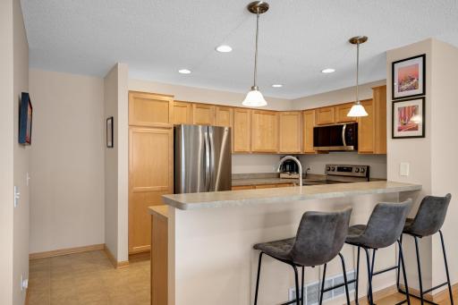 You can gather at the countertop seating.