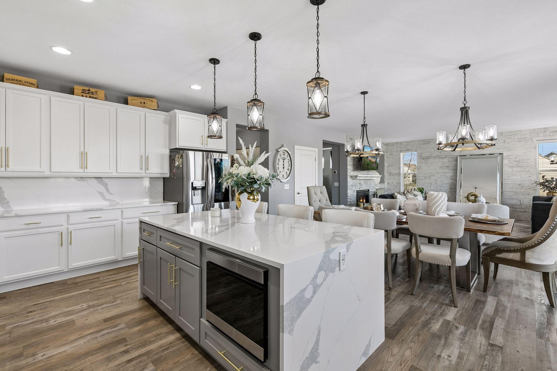 Open Kitchen, Dining and Living Areas