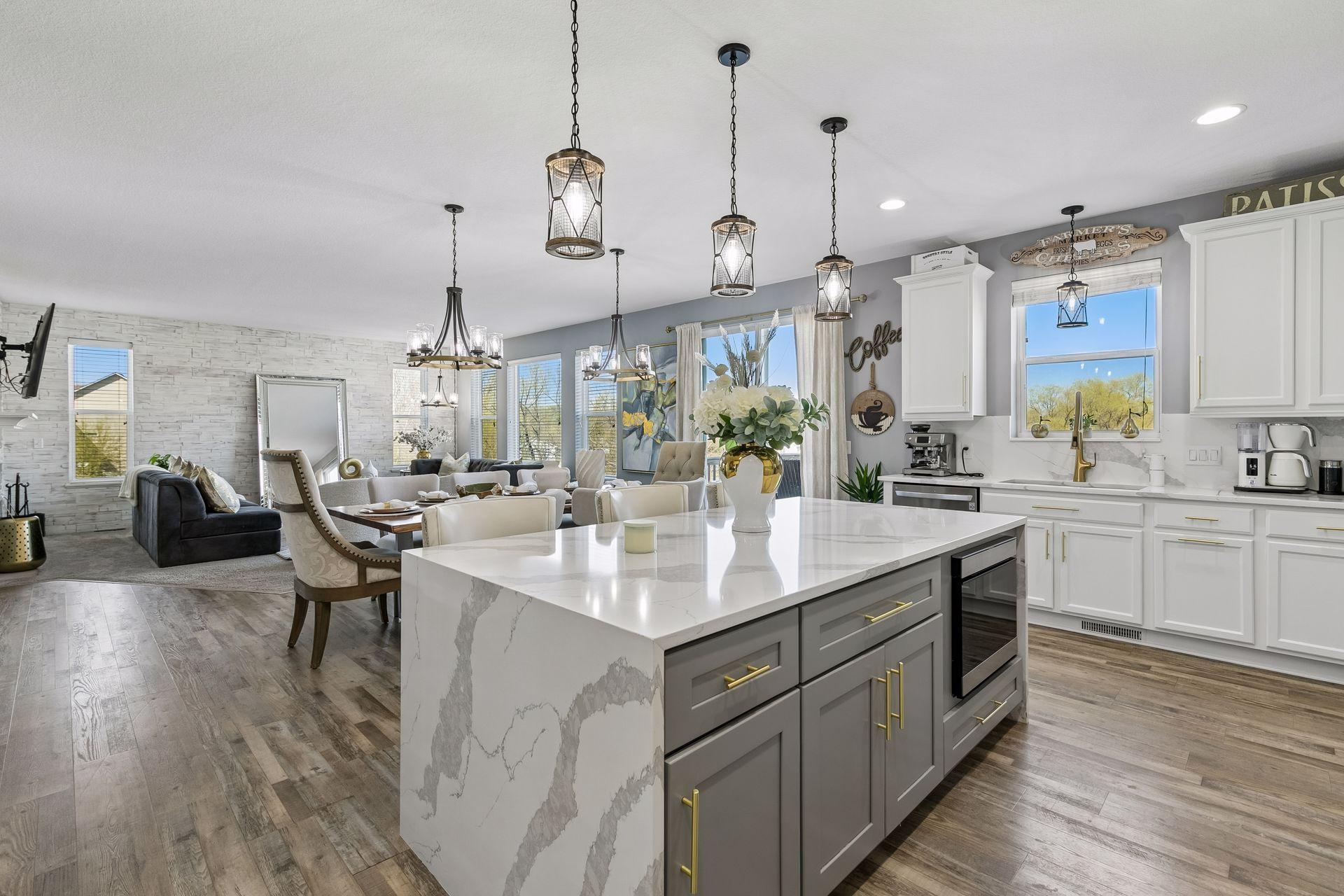 Open Kitchen, Dining and Living Areas