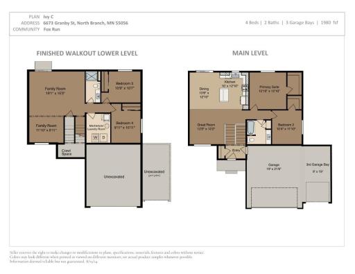 Floor Plan. Photos and renderings may not depict actual plan, materials, & finishes may vary. All measurements are approximate.