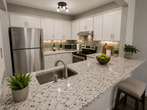 Kitchen with countertops and backsplash *AI generated*