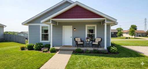 Virtually staged with added sod, landscape and concrete