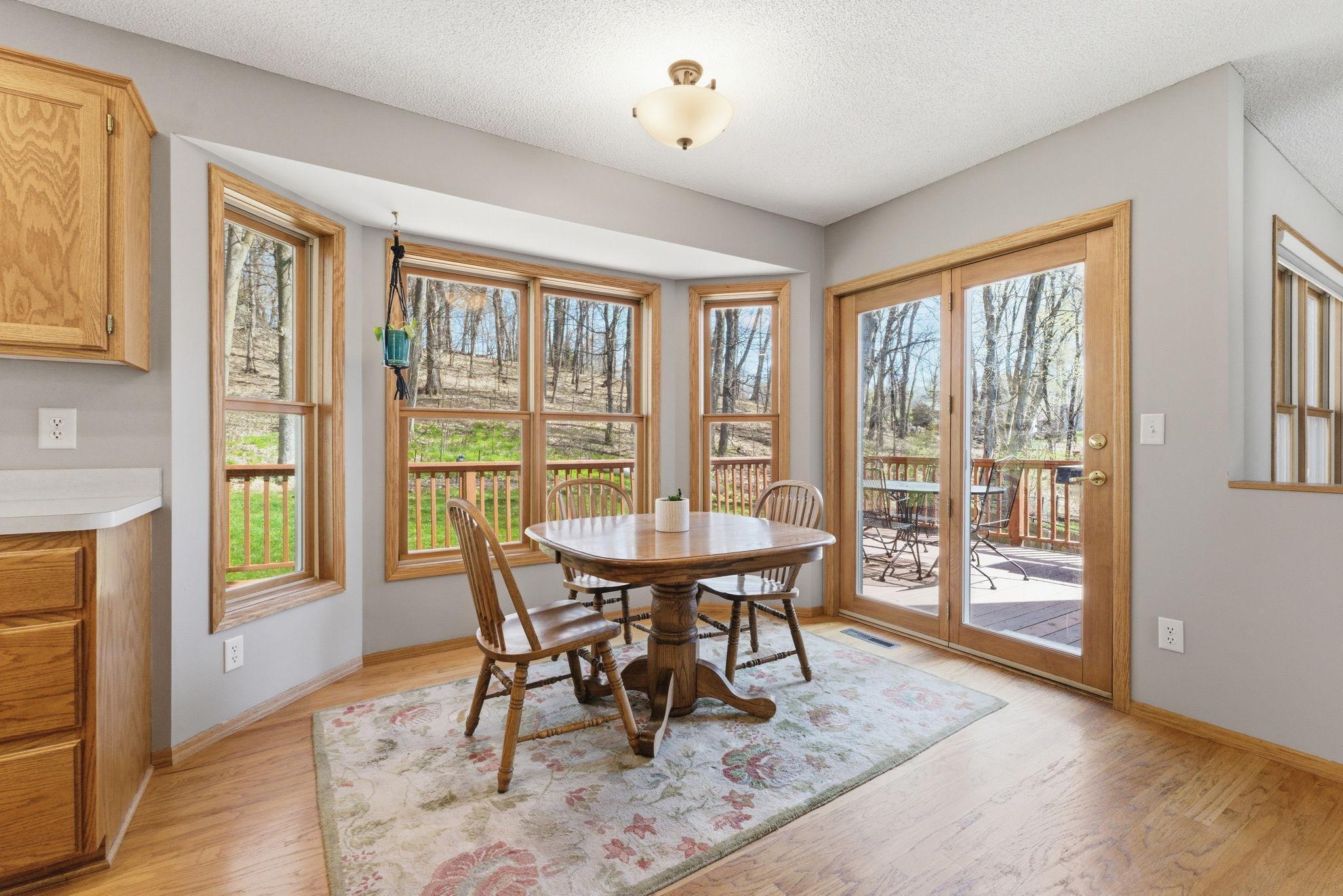 Enjoy your meals here with stunning views, or take a step out on the deck and relax and listen to the birds.