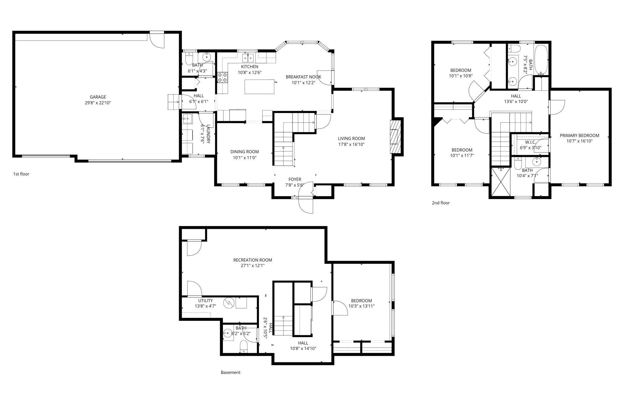 All 3 Floors - with approximate room dimensions. All dimensions should be verified by buyer