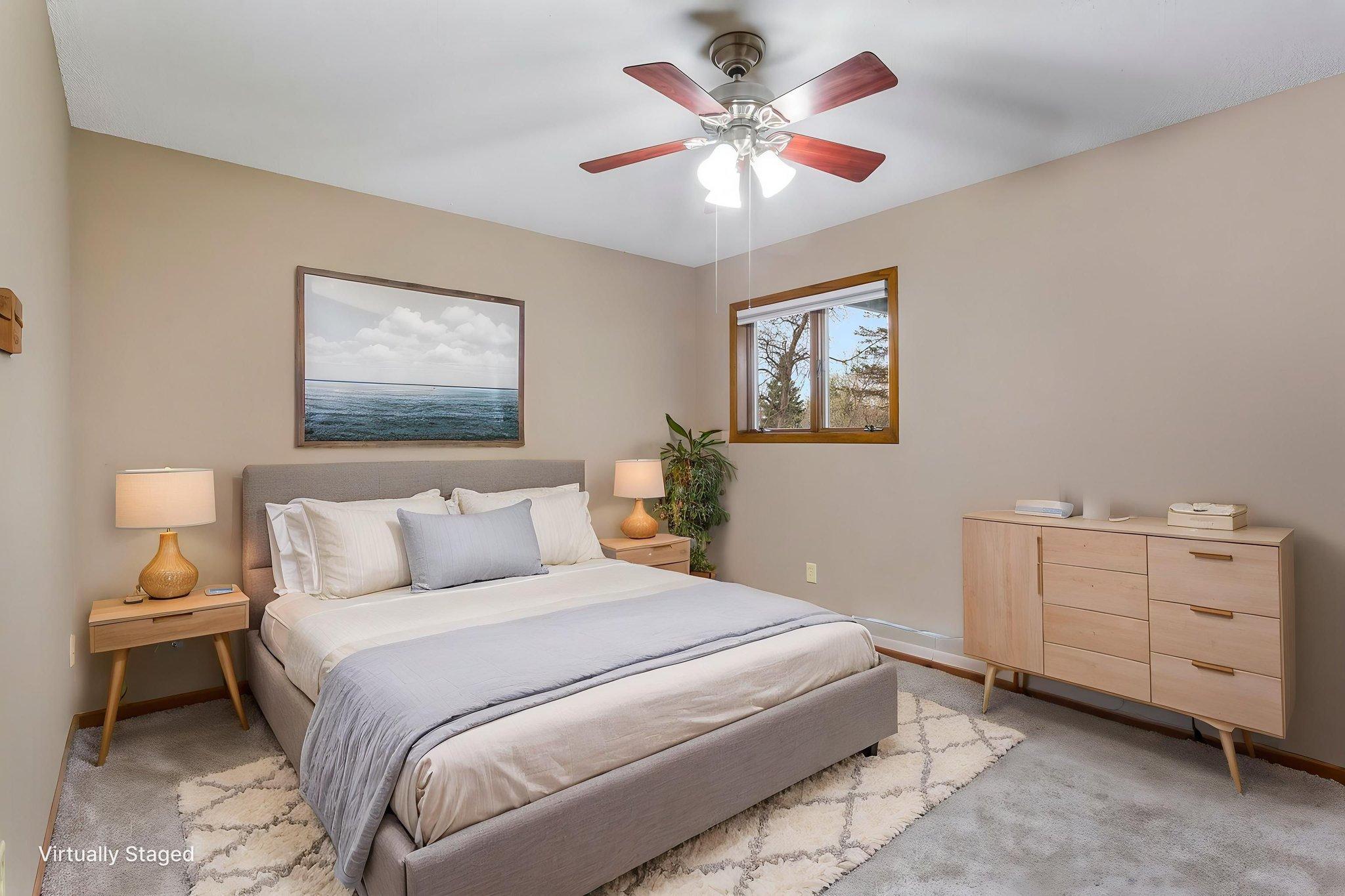 Virtually staged primary bedroom