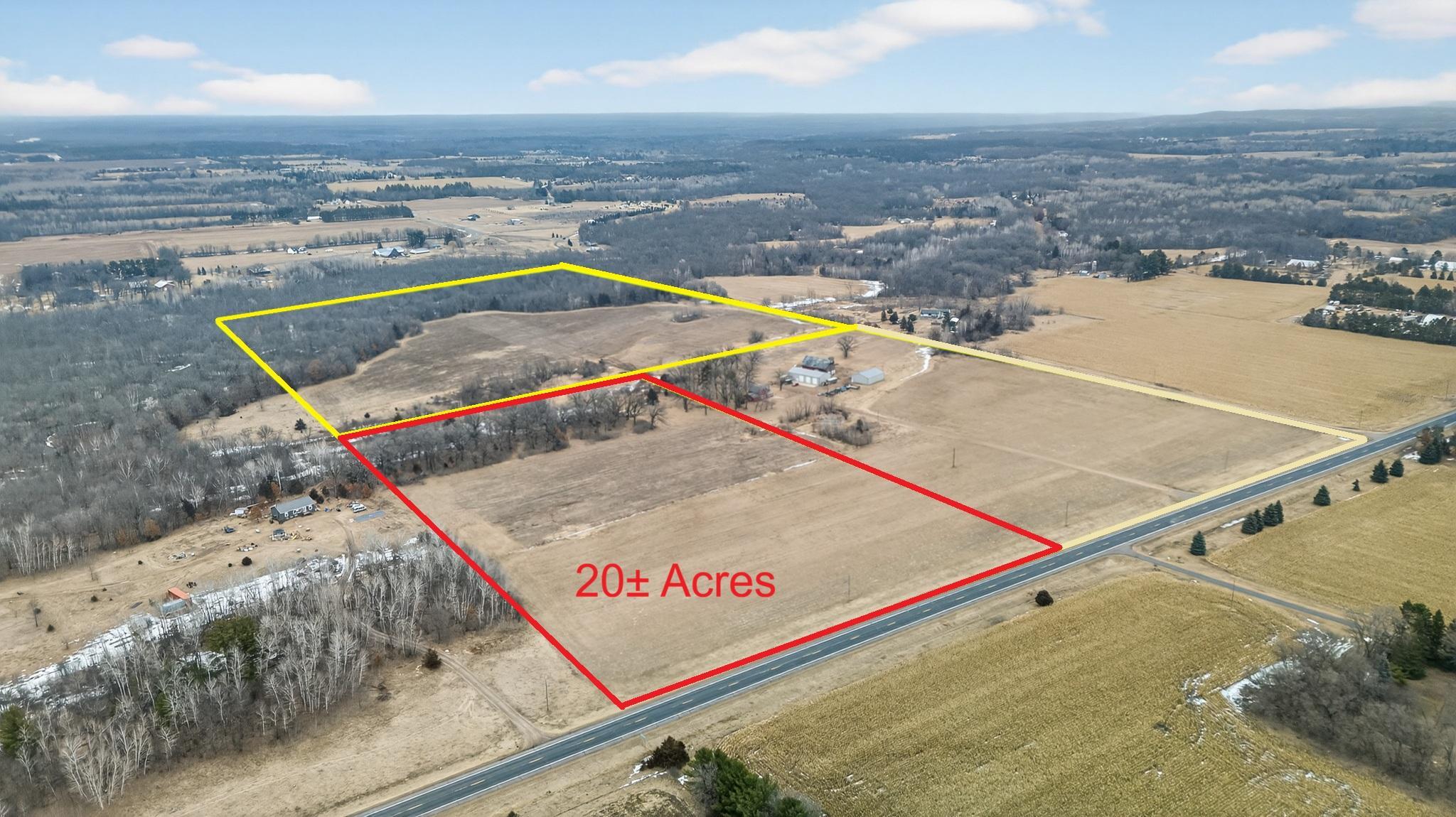 20-acre parcel behind home outlined in red. 3-20 acre parcels available for 250k each or combination to get 20, 40, 60 acres.