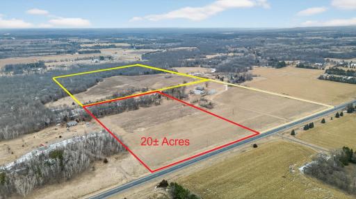 Photo for 12xxx St Croix Trail, North Branch, MN 55056 - listing #7059076 20-acre parcel outlined in red. 3-20 acre parcels available separately or combination to get 20, 40, 60 acres. The back 40-acre parcel, listed under MLS #7059077, may be divided into two 20-acre parcels.