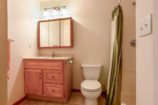 Well-appointed 3/4 bath adds comfort and functionality to the finished lower level