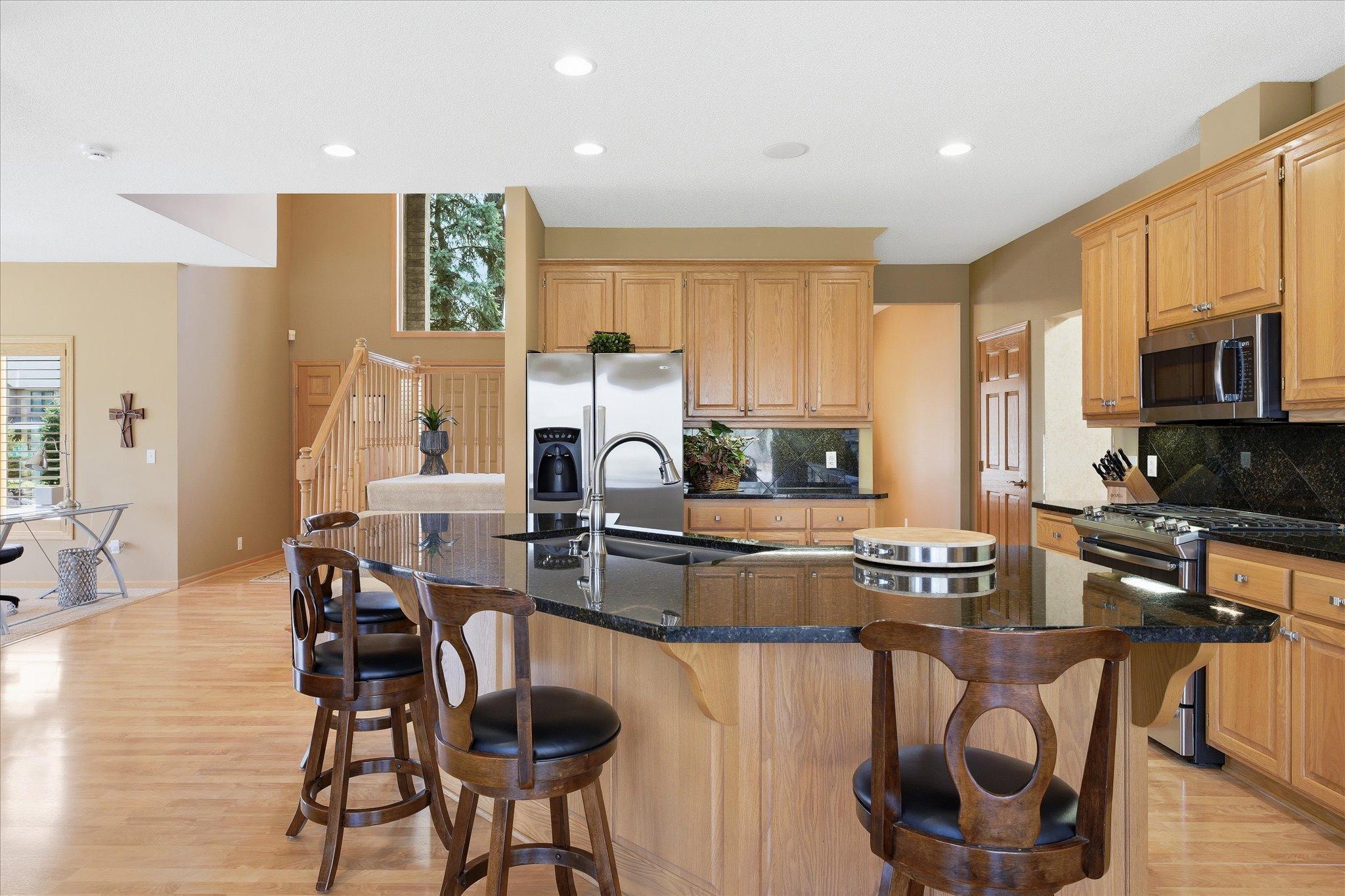 Open Kitchen with 9 foot ceilings and recessed lights