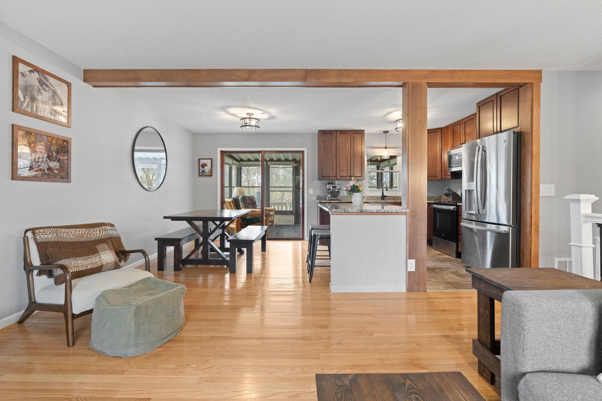 Dining Area flowing into fully remodeled kitchen