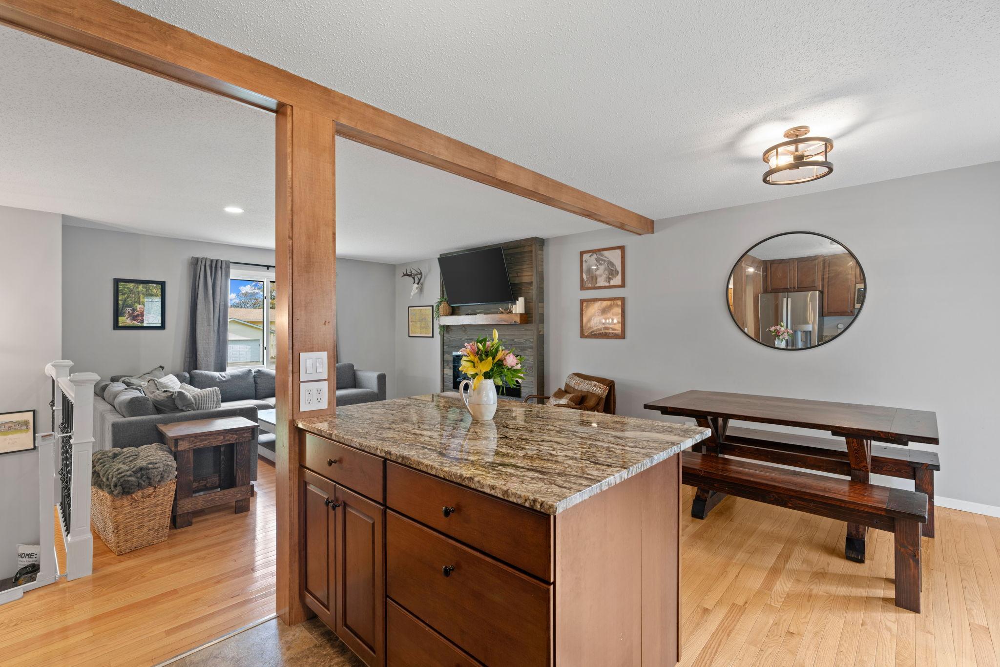 Kitchen overlooking dining area