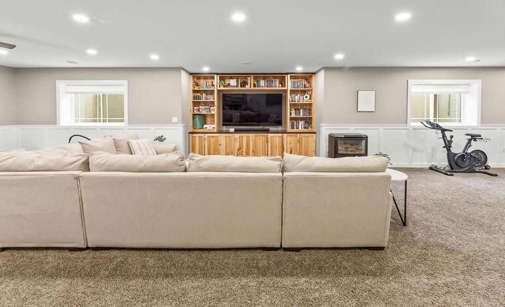 Built-in entertainment center, two egress windows