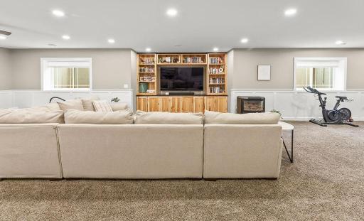 Built-in entertainment center, two egress windows