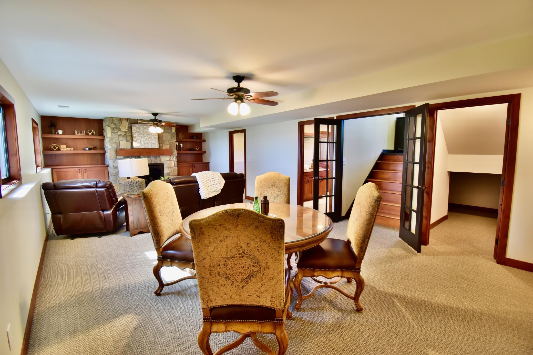 5123 Green Meadow Road SE Osakis, MN 56360 Spacious lower level perfect for all seasons, includes 2 more bedrooms, amazing full bath, rec room with the gas fireplace and this level has its own access to the garage.