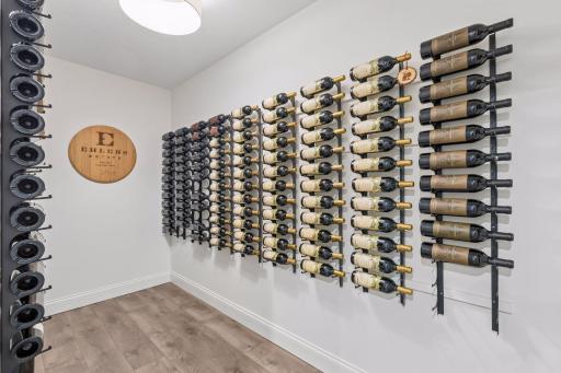 Finished wine cellar in the lower level, with custom wine racks.