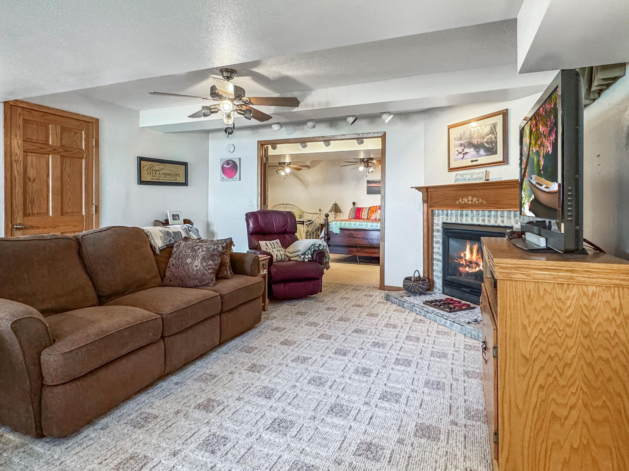 Basement Living Room with Fireplace