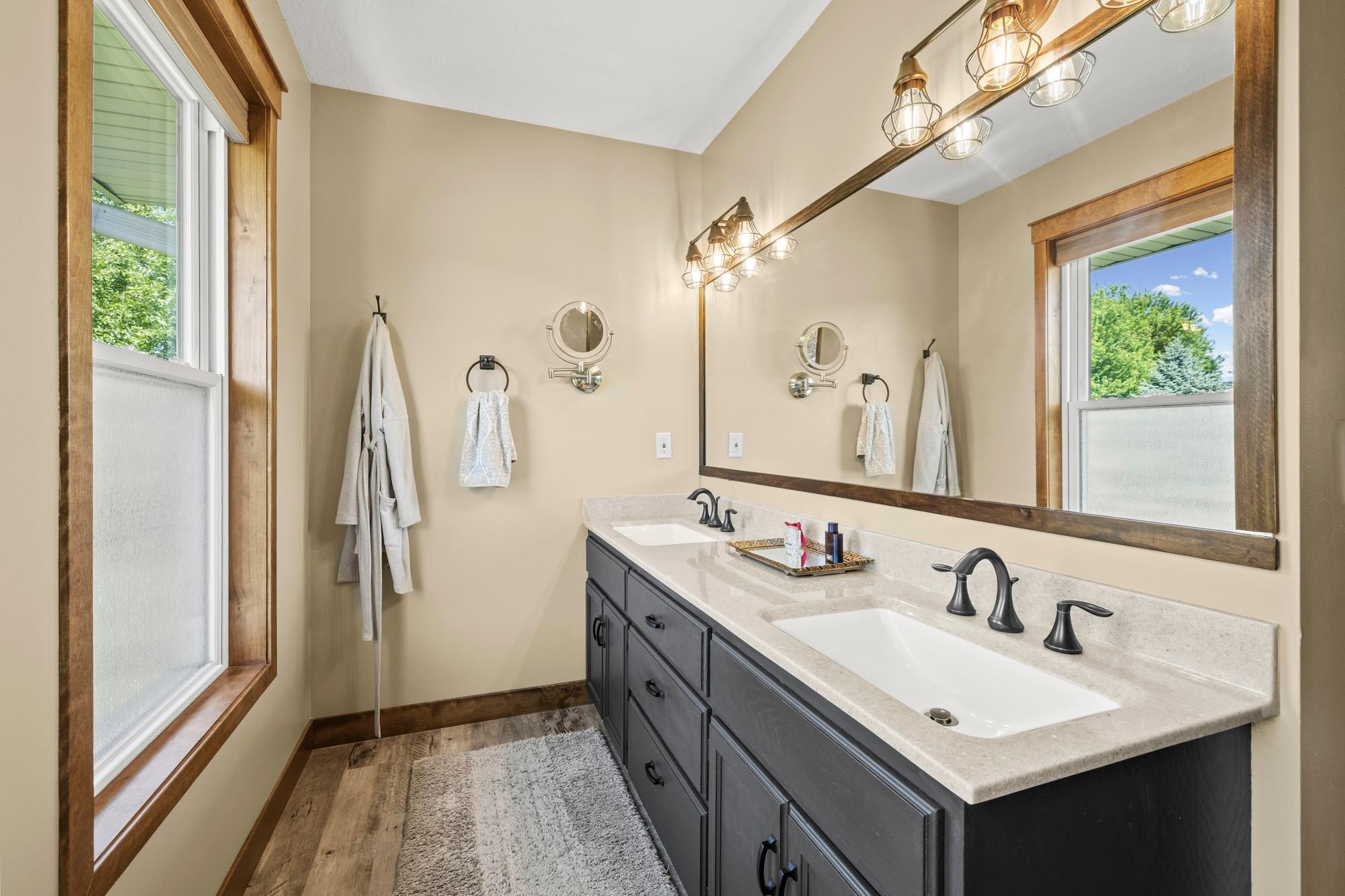 Refinished vanity with dual sinks