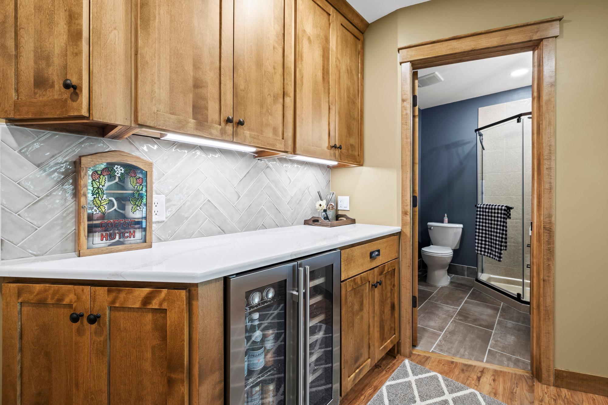 Dry bar with fridge included