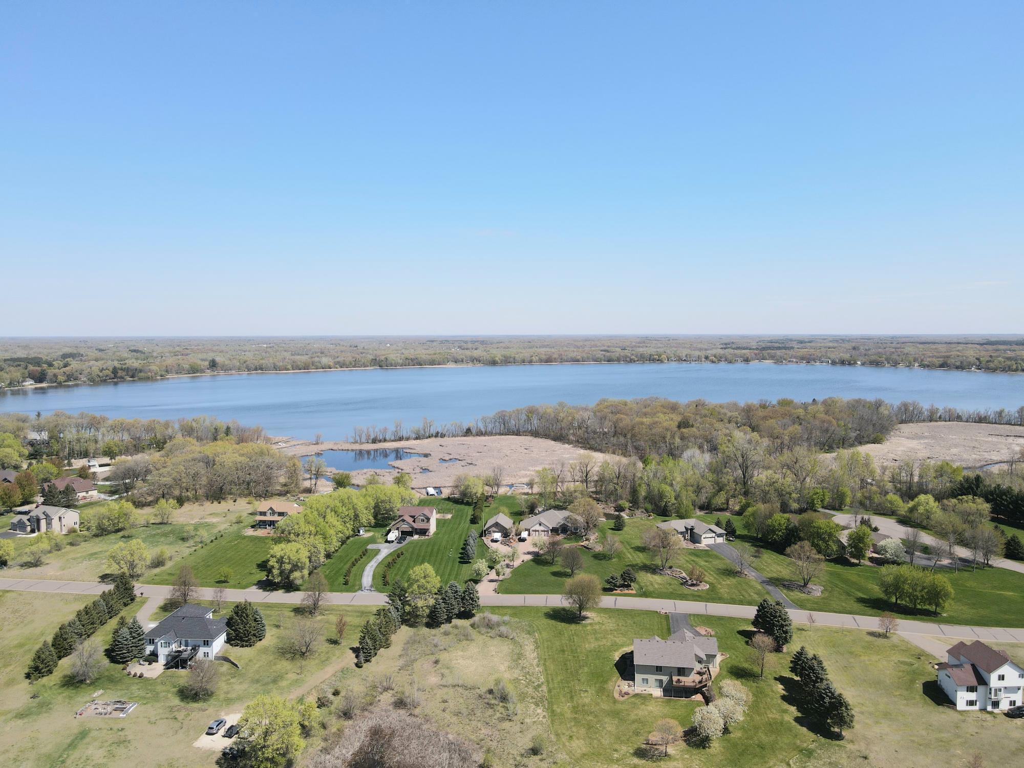 Drone photo looking 2 blocks north to Lake George.