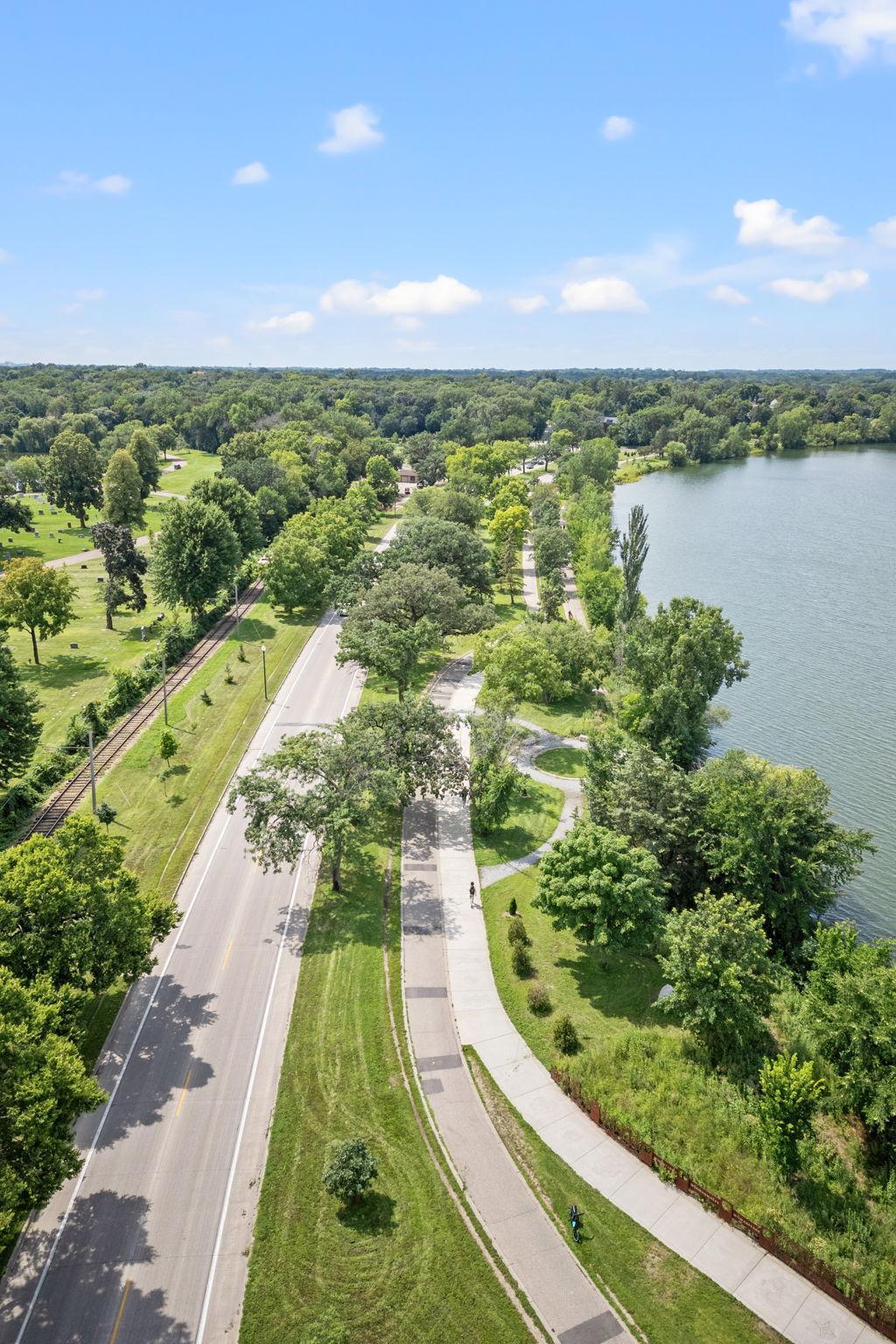 Lake Bde Maka Ska with surrounding trails and boat/canoe/kayak access