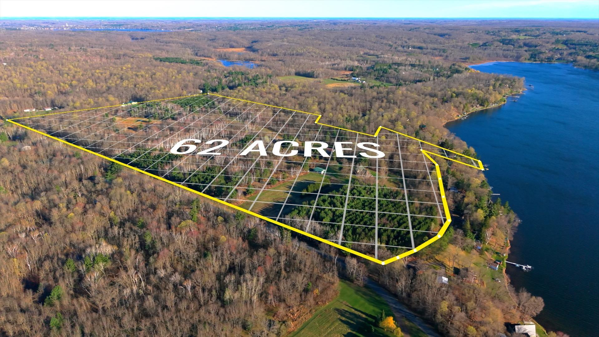 This is a rare oppotunity to own 62 private acres with lakeshore.