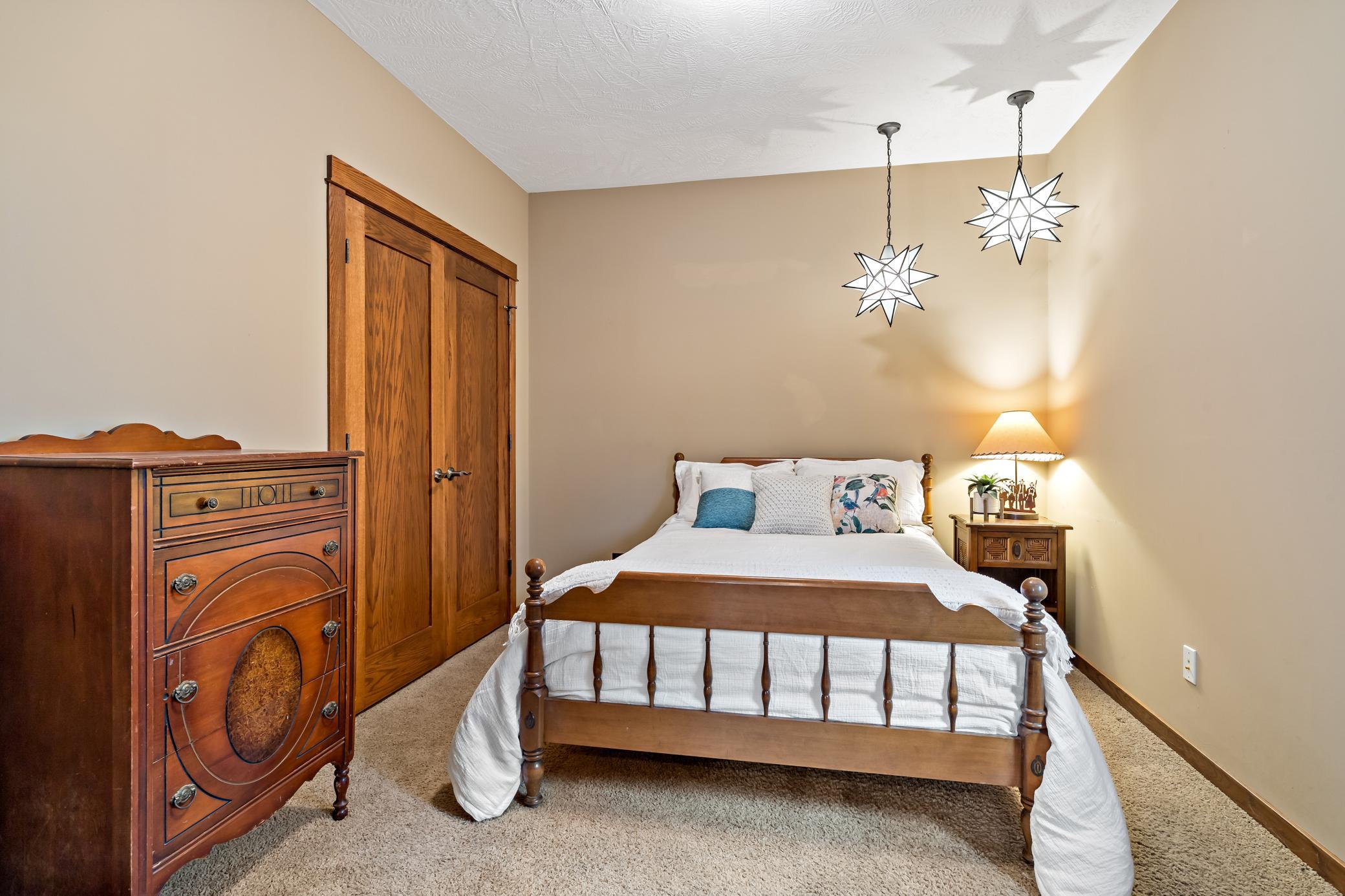 This is the smallest of the 3 bedrooms on the lower level but large enough to accommodate a queen sized bed and two chest dressers..