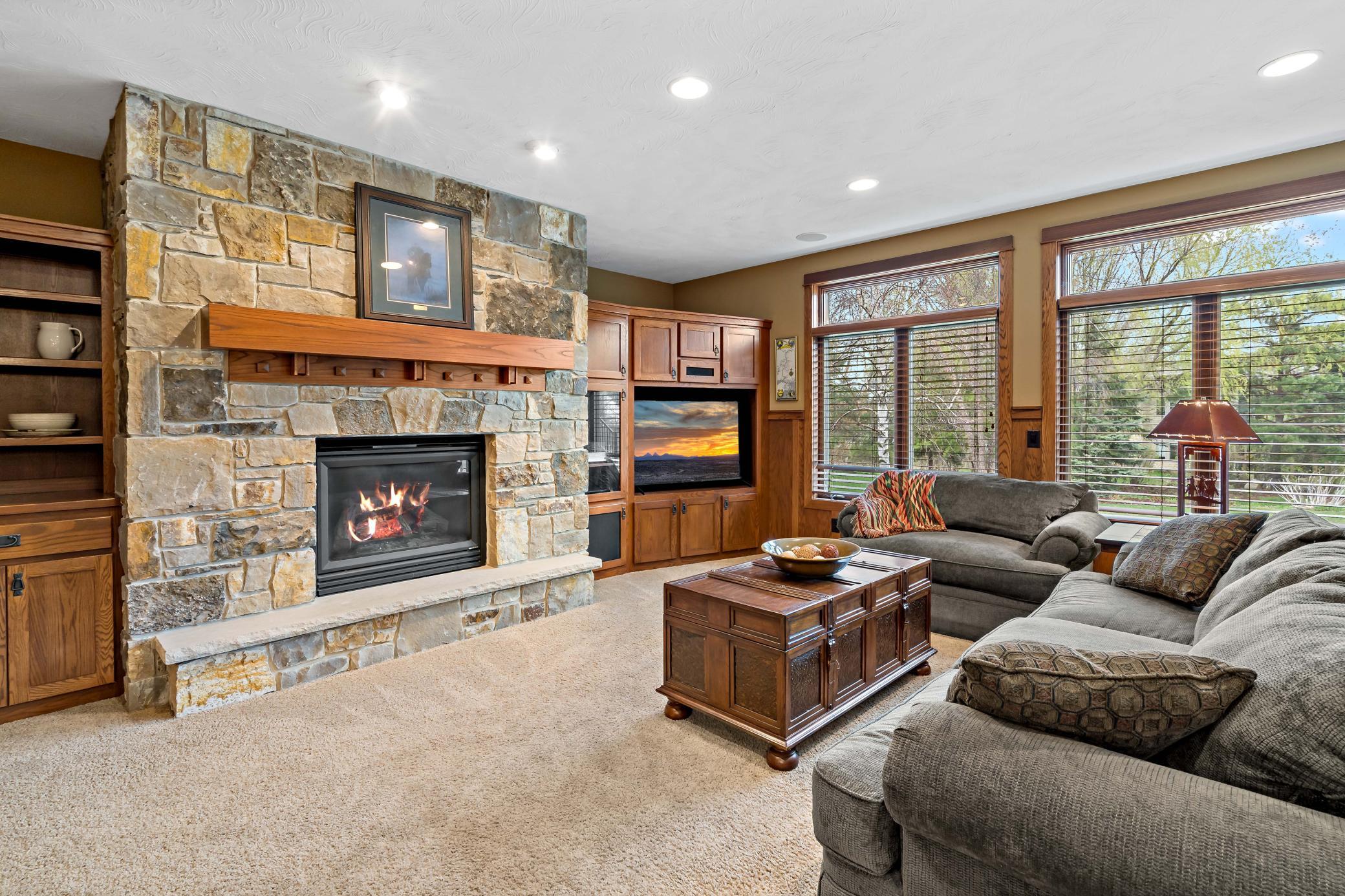 Huge windows and high ceilings prevent this lower level from feeling like a "basement."