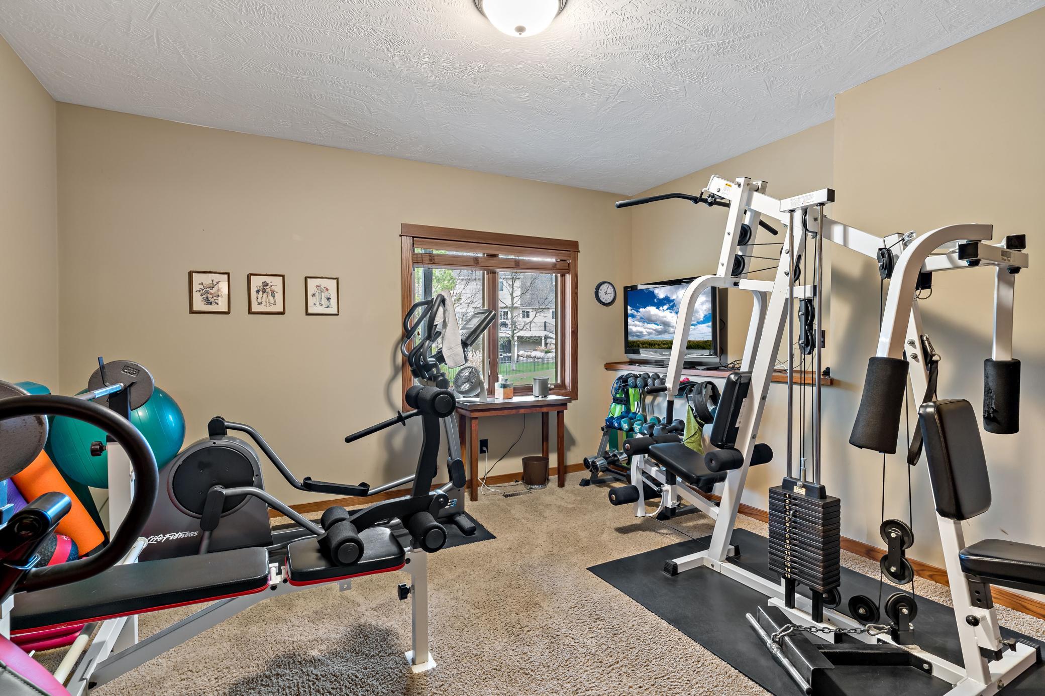 The third lower level bedroom is currently being used as a home gym.