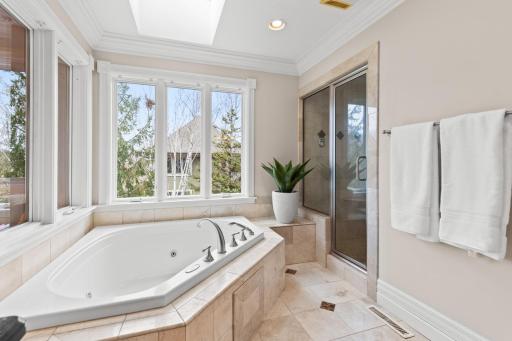 Master Bath with in-home spa. Deep soaking Jacuzzi, Steam Room and Multi-Jet shower.