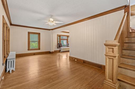 Gleaming hardwood oak flooring is impressive to all
