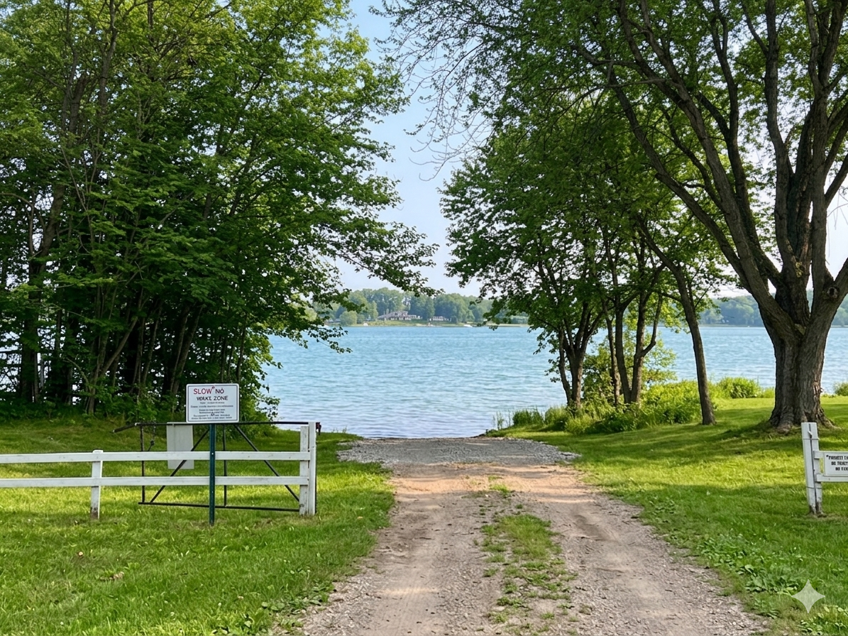 Shared ownership of the private boat landing on Lake Charlotte. 1/100 ownership allows the launching of water craft and use of this lot. Located just south of the property. *Snow digitally removed.