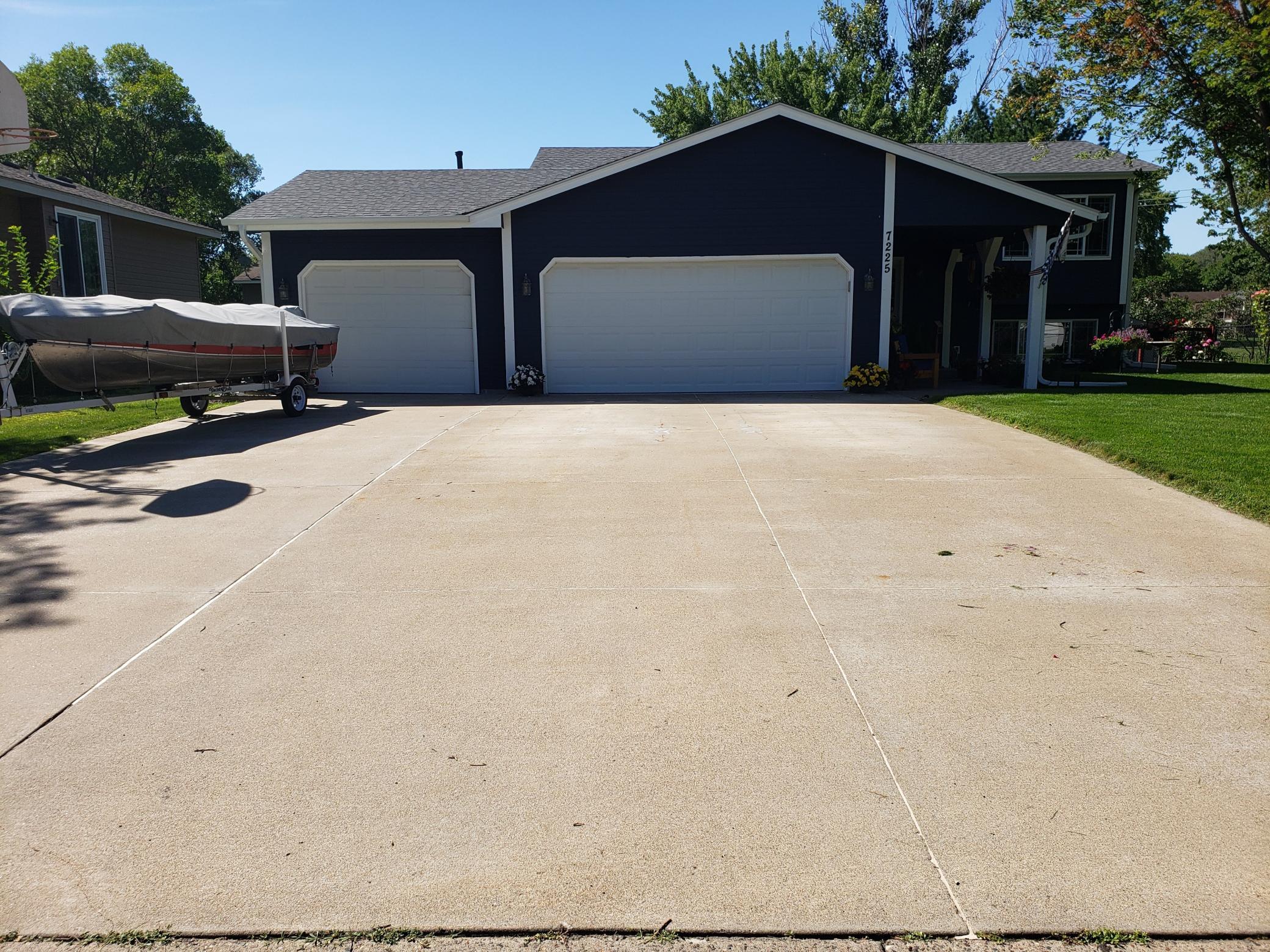 Full width concrete driveway