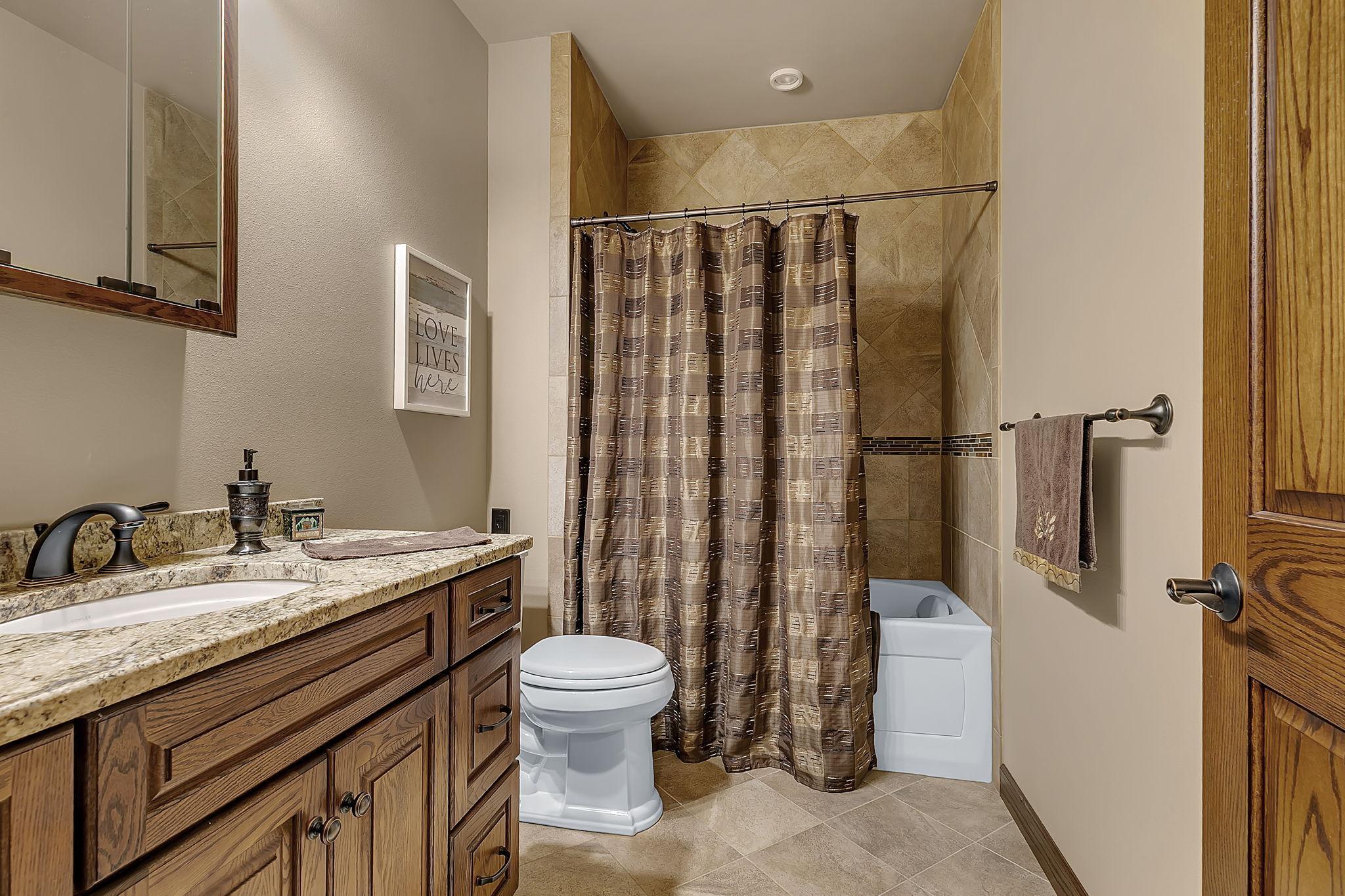 Lower level full bath with jetted tub & tile surround