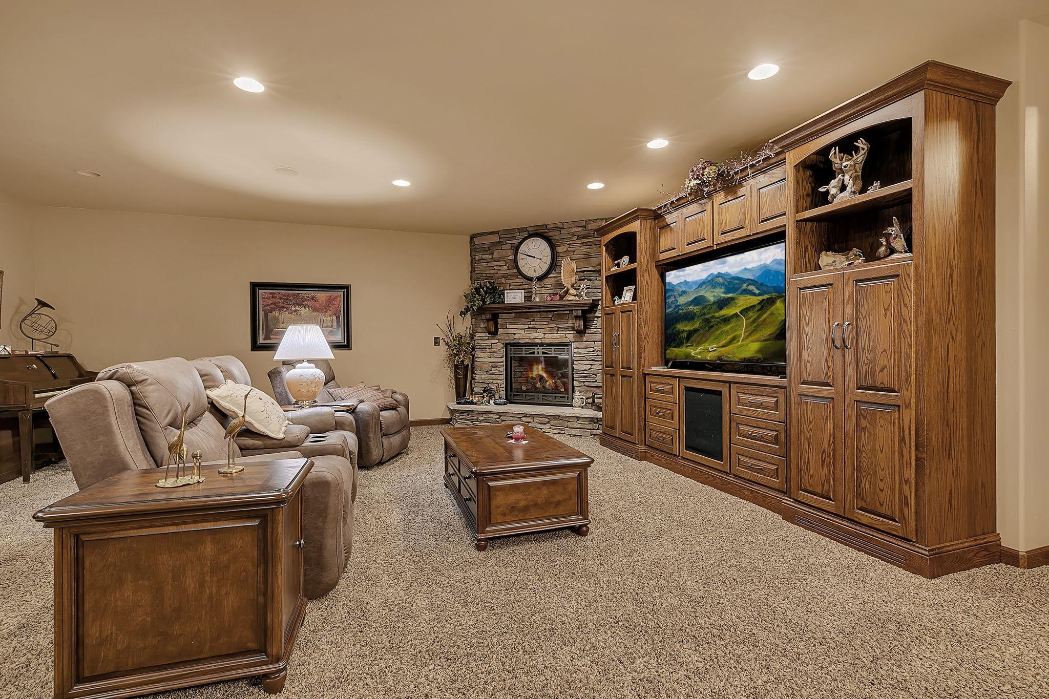 Built-in entertainment center in lower level family room