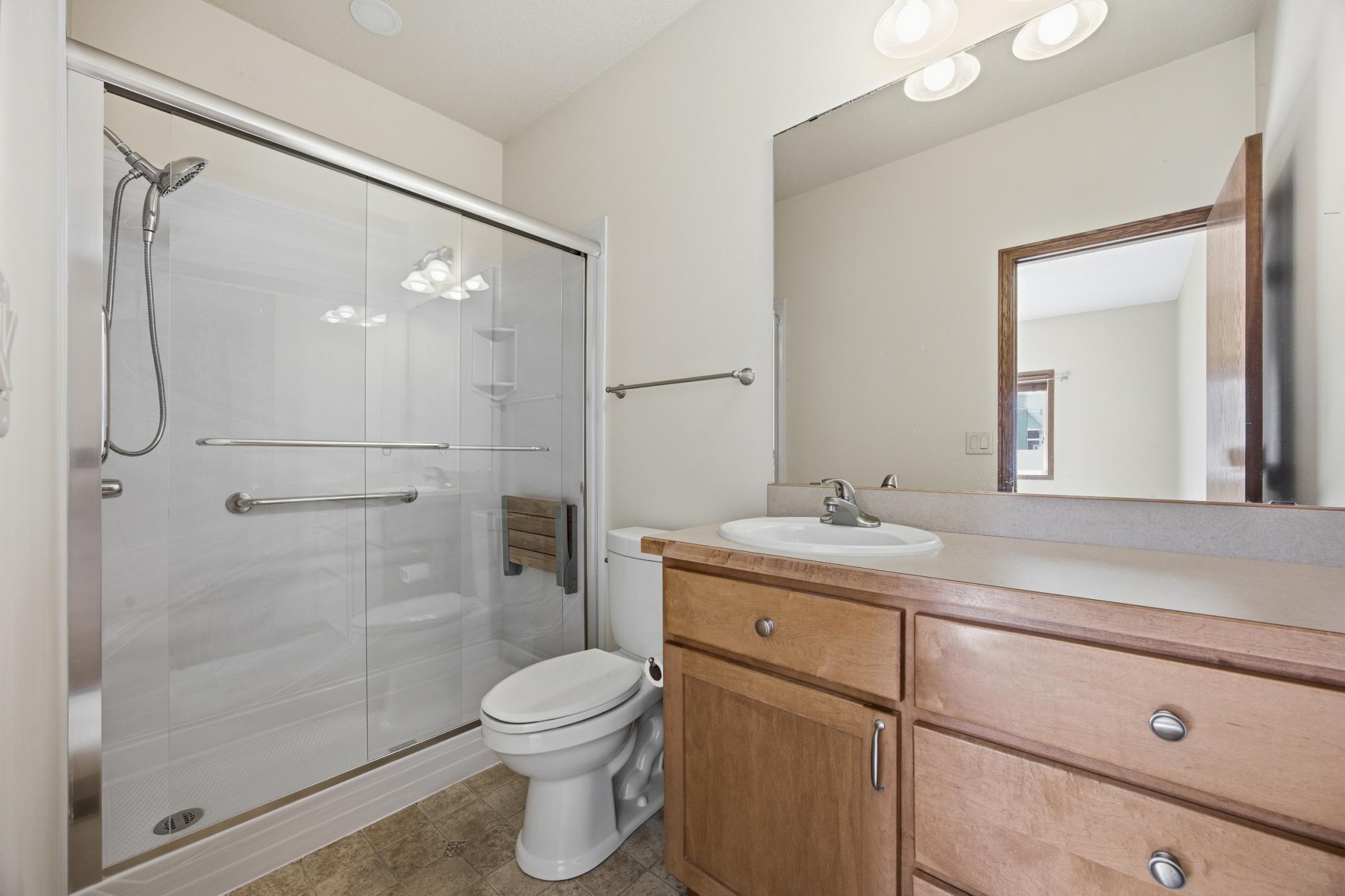 Primary private bath, with step-in shower